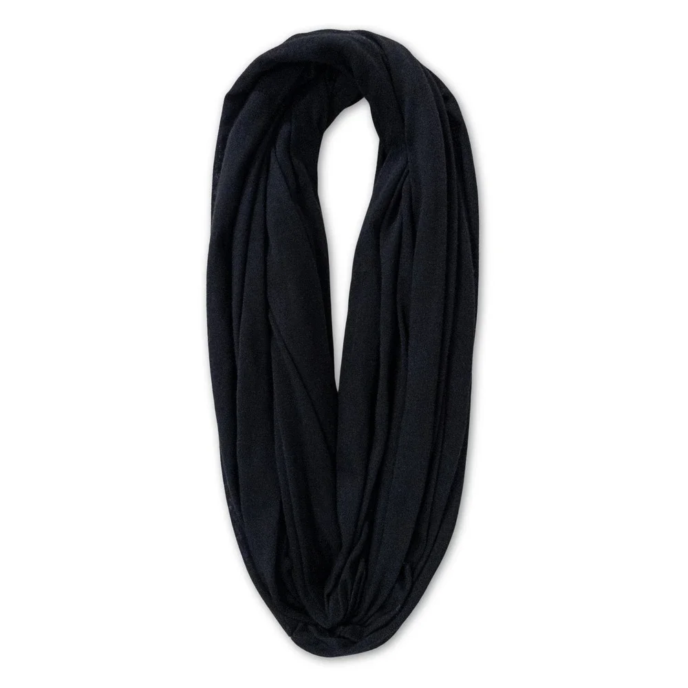 Black Infinity Scarf Loop Circle Scarf Stretch Jersey Solid OS Lightweight Goth